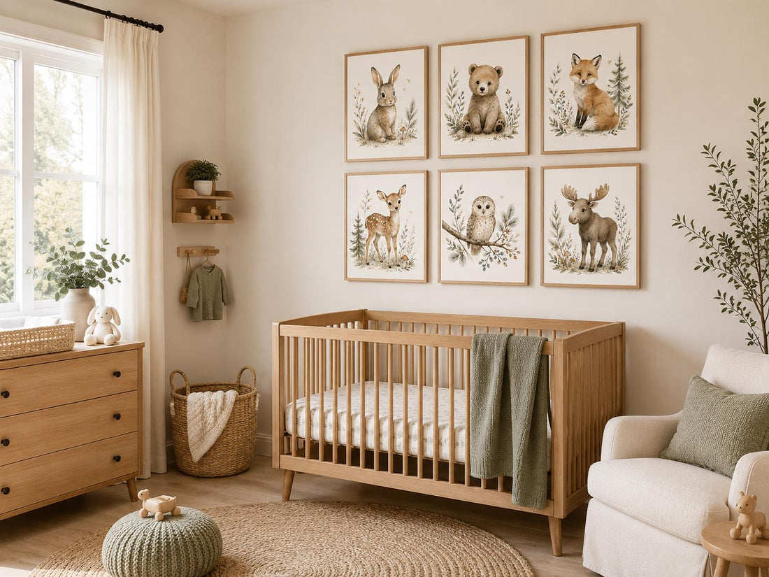 Woodland Nursery Wall Art Set of 6, Forest Animal Prints, Bear Bunny Fox Deer