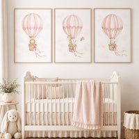 Blush Pink Hot Air Balloon Nursery Wall Art, Girl Nursery Prints Set of 3