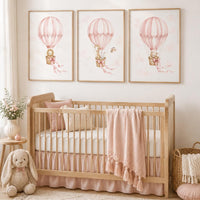 Blush Pink Hot Air Balloon Nursery Wall Art, Girl Nursery Prints Set of 3