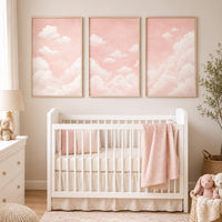 Set of 3 Pink Cloud Nursery Art, Blush Sky Baby Girl Decor
