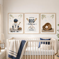 Personalized Baseball Nursery Art Set, Custom Name Sports Prints, Dream Big Little One