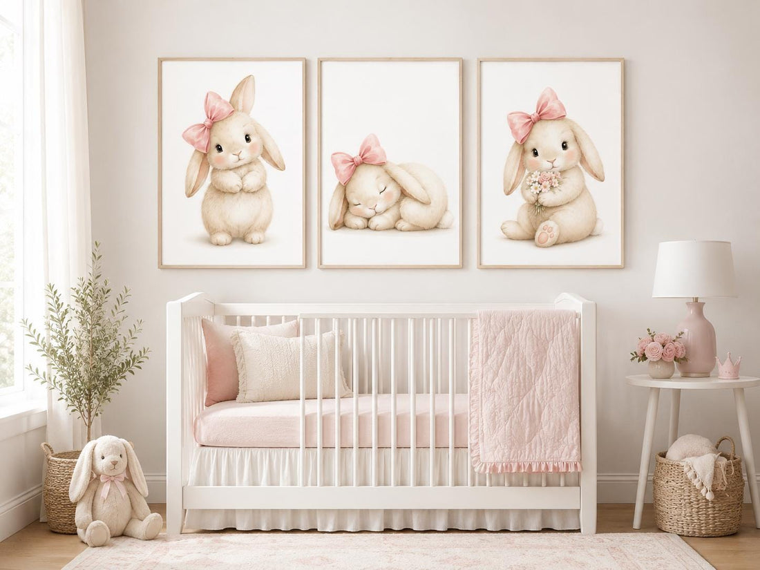 Bunny Floral Watercolor Nursery Print: Girl&