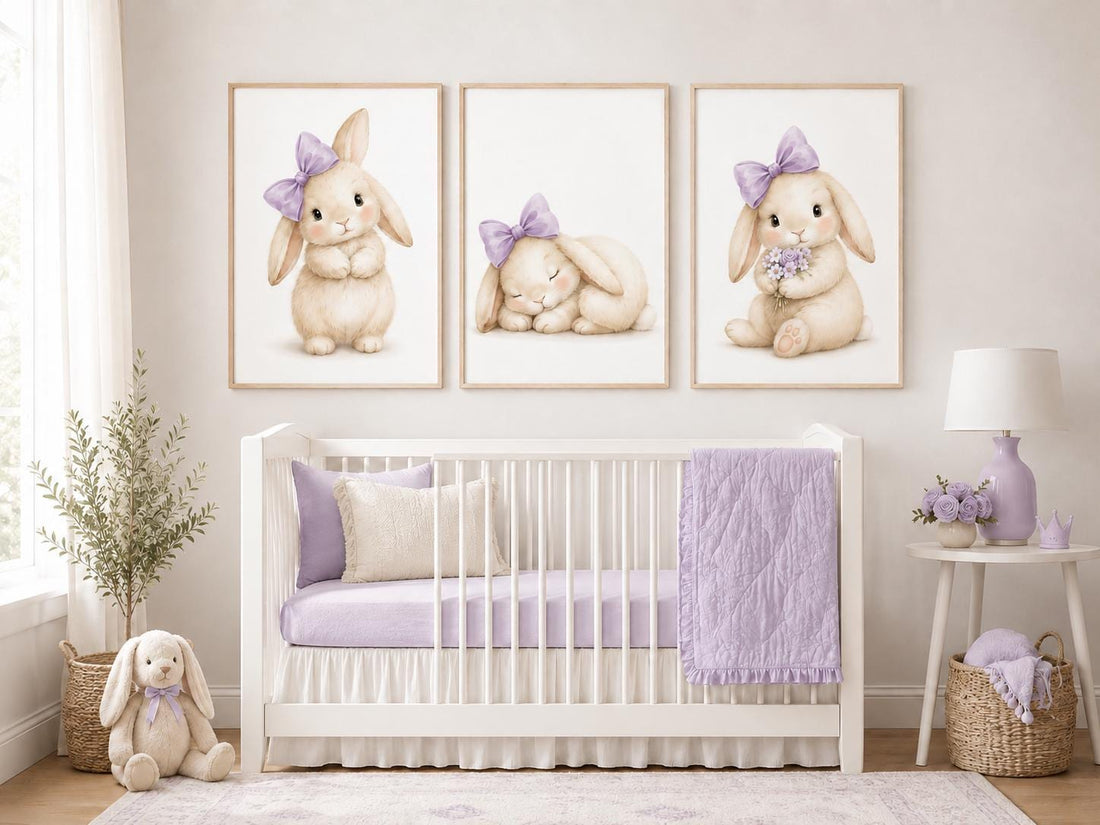 Bunny Floral Watercolor Nursery Print: Girl&