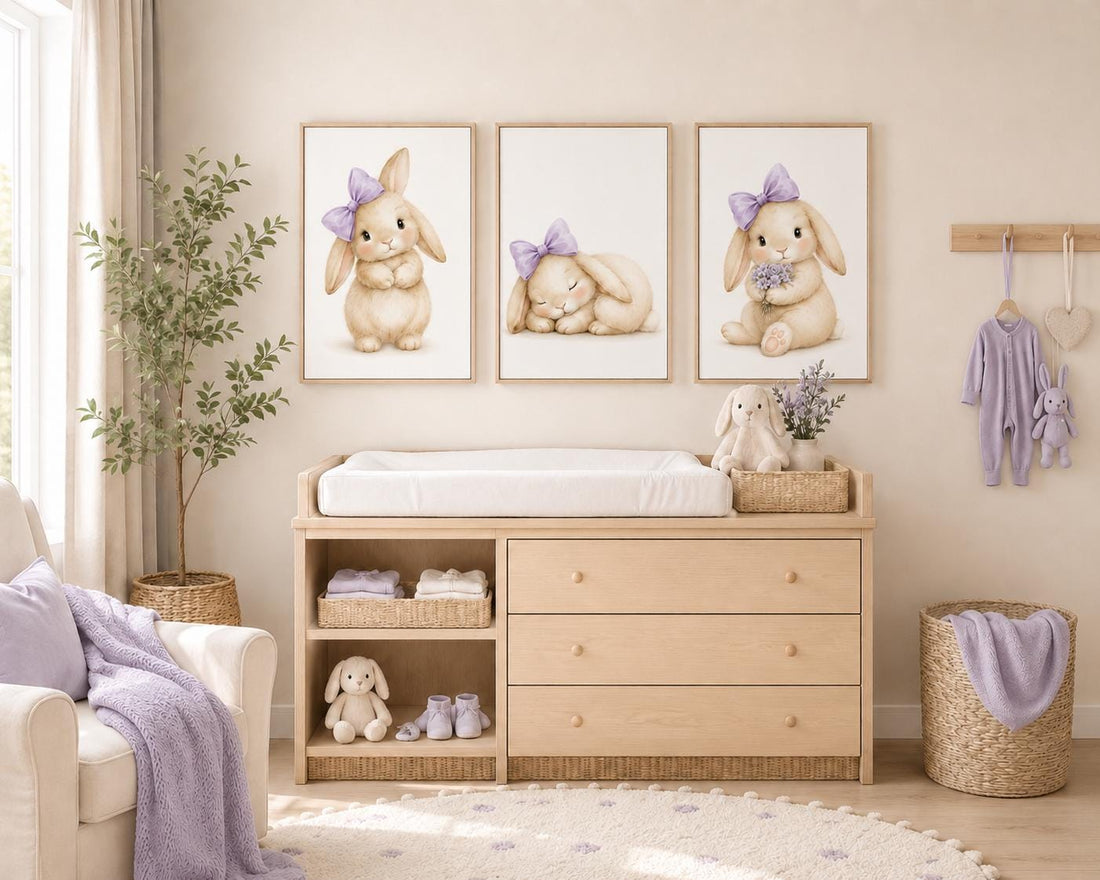 Bunny Floral Watercolor Nursery Print: Girl&