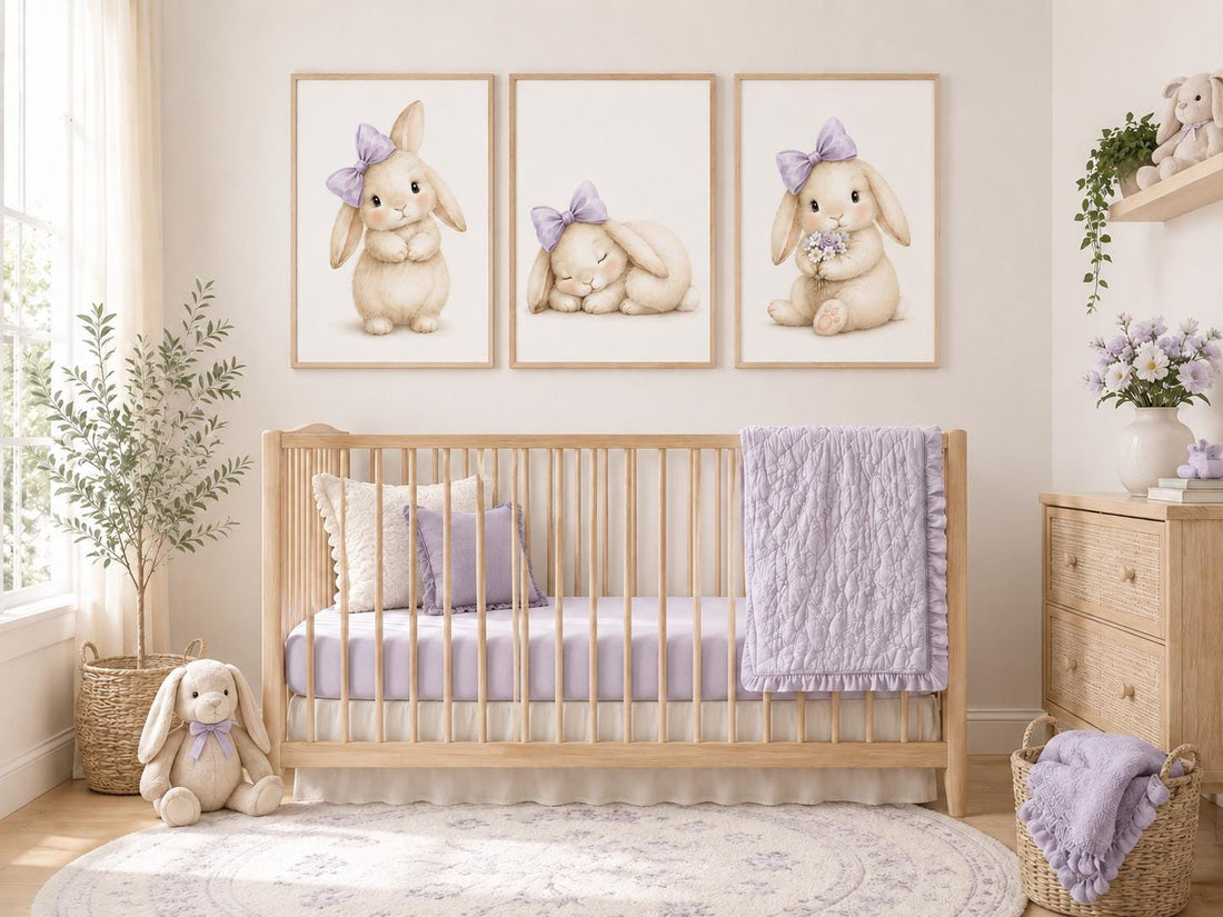 Bunny Floral Watercolor Nursery Print: Girl&