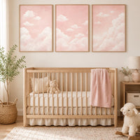 Set of 3 Pink Cloud Nursery Art, Blush Sky Baby Girl Decor
