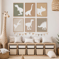 Dinosaur Nursery Wall Art Set of 6, Neutral Dino Prints, Earth Tone Kids