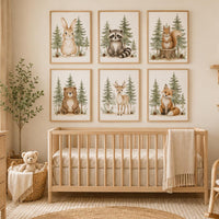 Woodland Nursery Wall Art Set of 6, Forest Animal Prints, Bear Bunny Fox Deer