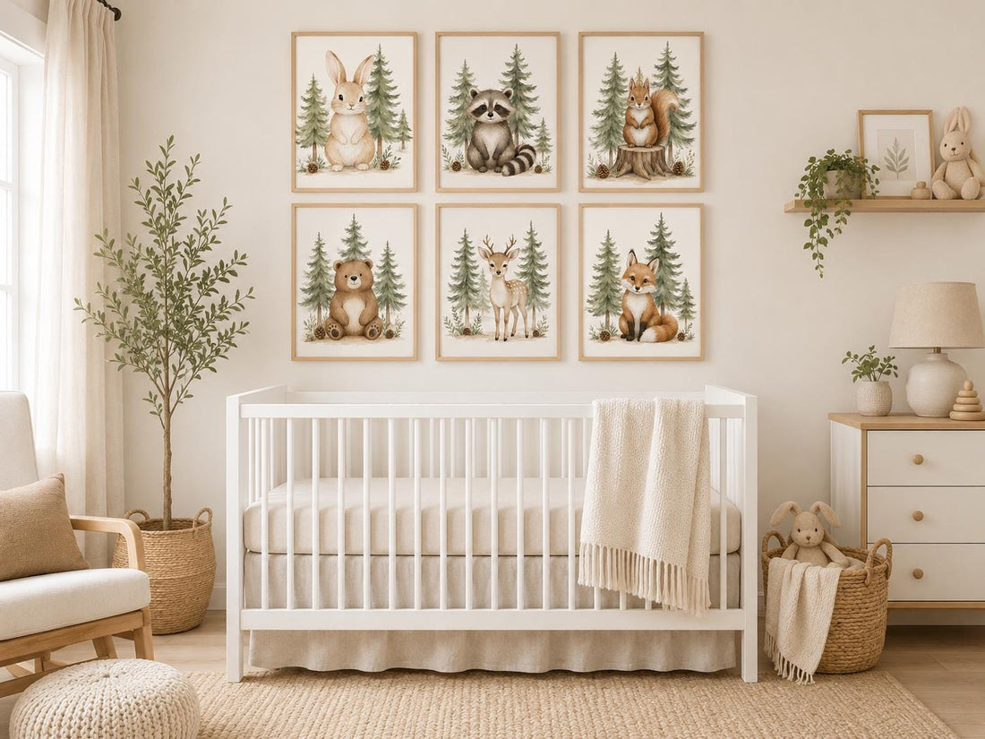 Woodland Nursery Wall Art Set of 6, Forest Animal Prints, Bear Bunny Fox Deer