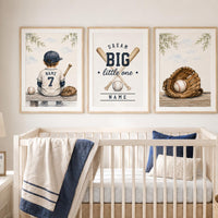 Personalized Baseball Nursery Art Set, Custom Name Sports Prints, Dream Big Little One