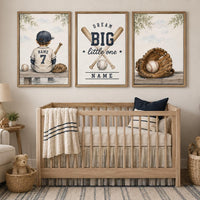 Personalized Baseball Nursery Art Set, Custom Name Sports Prints, Dream Big Little One