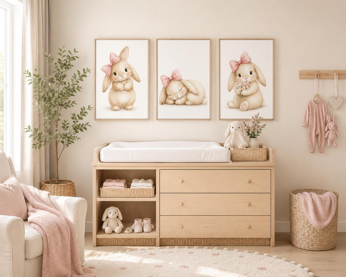 Bunny Floral Watercolor Nursery Print: Girl&