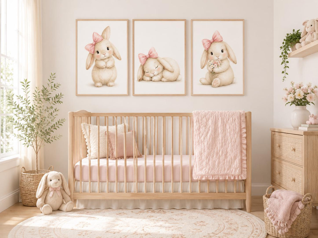 Bunny Floral Watercolor Nursery Print: Girl&