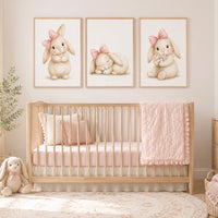 Bunny Floral Watercolor Nursery Print: Girl's Room Wall Art