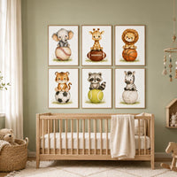 Sports Nursery Wall Art Set of 6, Safari Animal Prints, Baby Boy Room Decor,