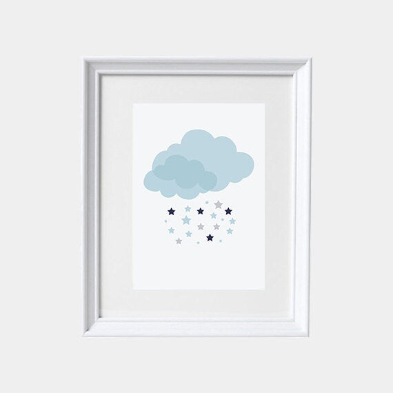 Cloud nursery, navy blue nursery, baby boy nursery, star nursery, nursery wall art, nursery art, navy nursery decor baby room decor wall art
