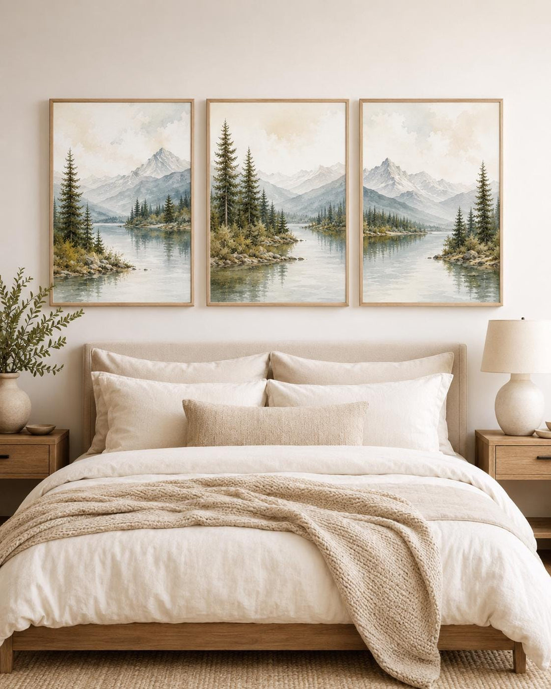 Forest Nursery Wall Art Set of 3, Woodland Landscape Prints, Green Nursery