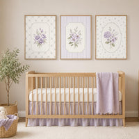 Set of 3 Purple Floral Nursery Prints, Lavender Watercolor Botanical Wall Art