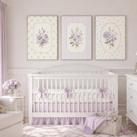 Set of 3 Purple Floral Nursery Prints, Lavender Watercolor Botanical Wall Art