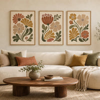 Earth Tone Floral Wall Art Set of 3, Boho Flower Prints, Neutral Nursery Decor