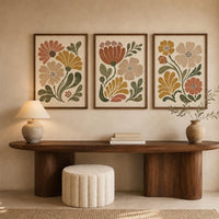 Earth Tone Floral Wall Art Set of 3, Boho Flower Prints, Neutral Nursery Decor