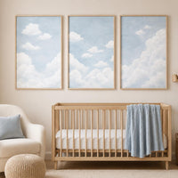 Blue Cloud Nursery Wall Art Set of 3, Gender Neutral Baby Room Decor