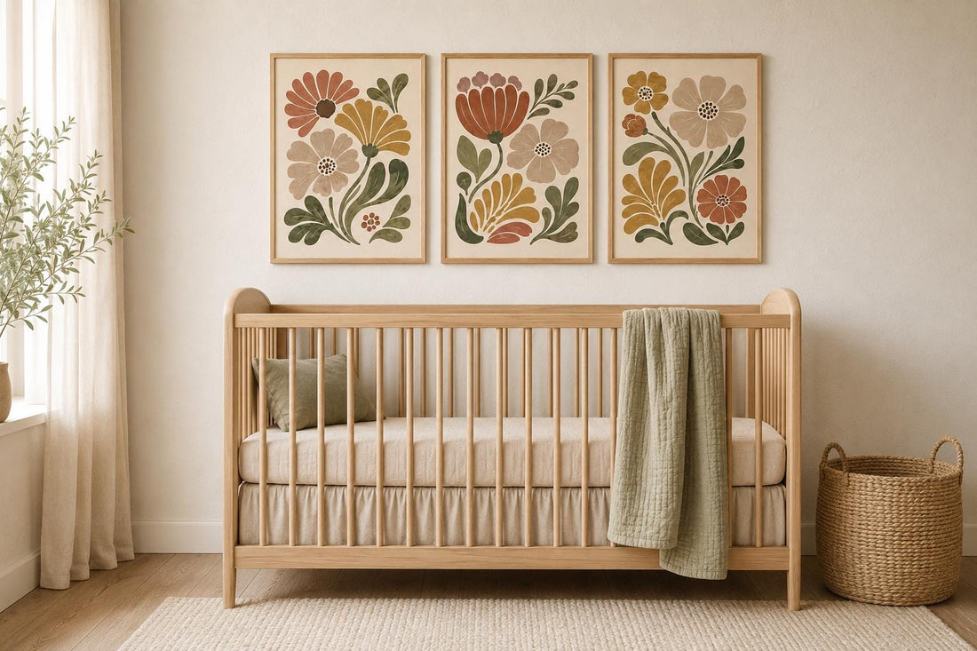 Earth Tone Floral Wall Art Set of 3, Boho Flower Prints, Neutral Nursery Decor