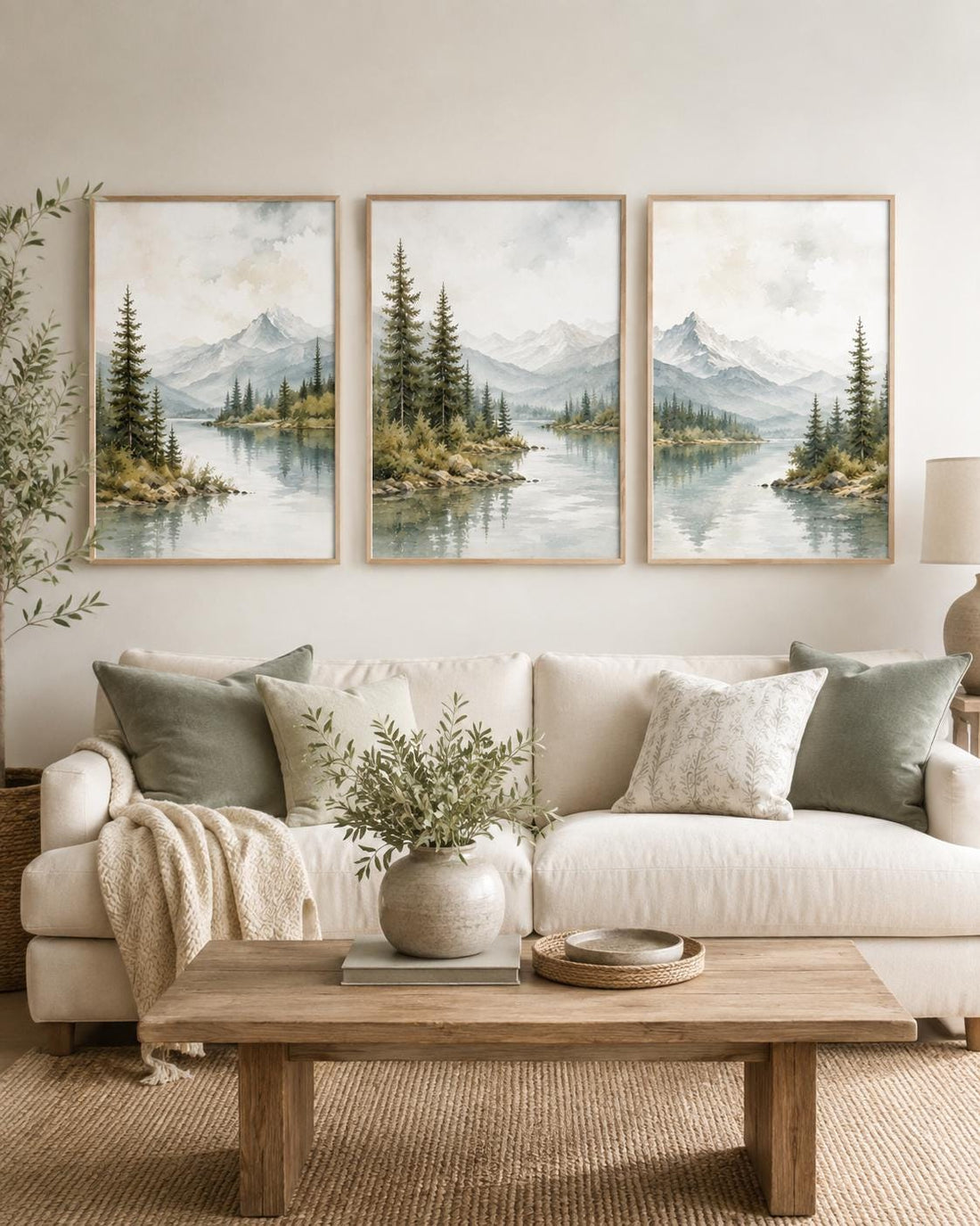 Forest Nursery Wall Art Set of 3, Woodland Landscape Prints, Green Nursery
