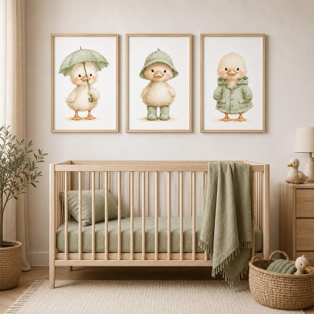 Sage Green Duckling Prints, Rainy Day Nursery Art Set
