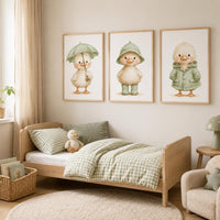 Sage Green Duckling Prints, Rainy Day Nursery Art Set