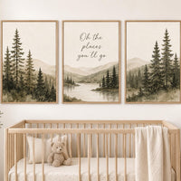 Oh The Places You’ll Go Nursery Wall Art Set of 3, Forest Nursery Prints
