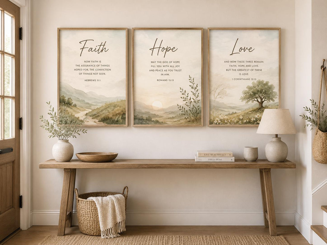 Faith Hope Love Bible Verse Prints, Watercolor Nursery Wall Art (Set of 3)