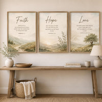 Faith Hope Love Bible Verse Prints, Watercolor Nursery Wall Art (Set of 3)
