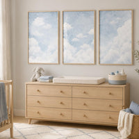 Blue Cloud Nursery Wall Art Set of 3, Gender Neutral Baby Room Decor