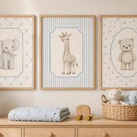 Navy Blue Nursery Prints: Bear, Elephant, Giraffe Animal Art
