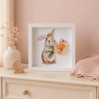 Princess Bunny Nursery Wall Art, Watercolor Rabbit with Crown, Floral Embellishments (9x9)
