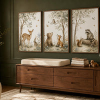 Woodland Nursery Wall Art Set of 3, Forest Animal Prints, Deer Bear Fox Raccoon