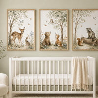 Woodland Nursery Wall Art Set of 3, Forest Animal Prints, Deer Bear Fox Raccoon