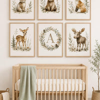 Woodland Nursery Wall Art Set of 6, Forest Animal Prints, Bear Bunny Fox Deer