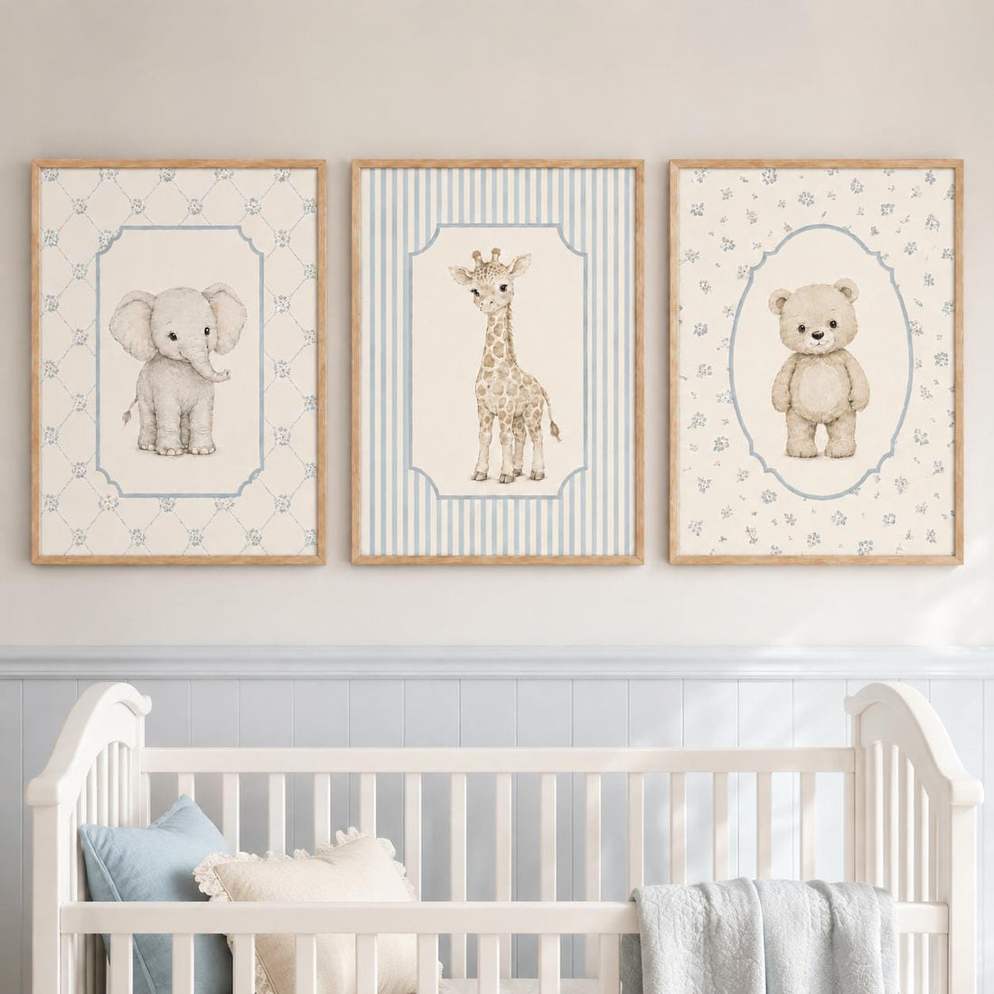 Navy Blue Nursery Prints: Bear, Elephant, Giraffe Animal Art