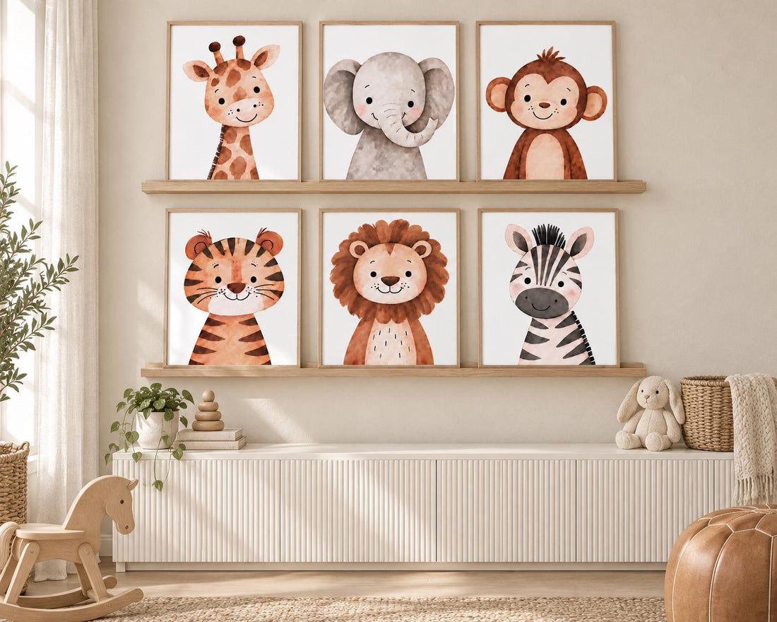 Safari Animal Nursery Prints: Watercolor Jungle Animals, Set of 6