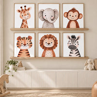 Safari Animal Nursery Prints: Watercolor Jungle Animals, Set of 6
