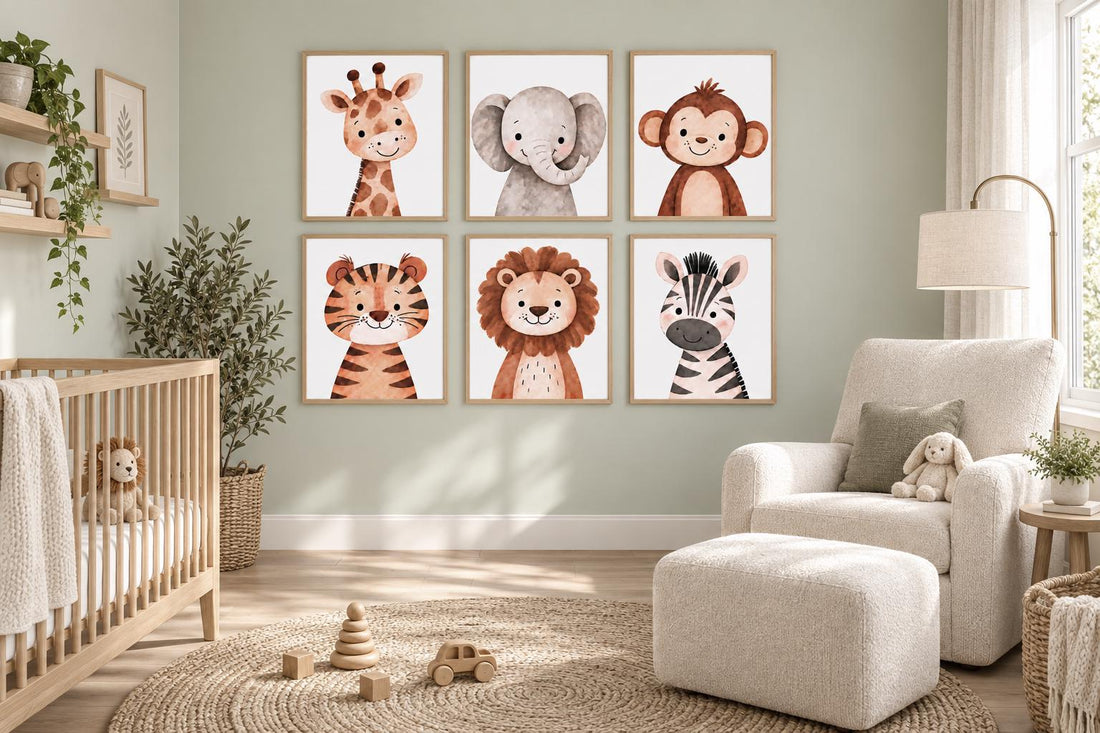 Safari Animal Nursery Prints: Watercolor Jungle Animals, Set of 6