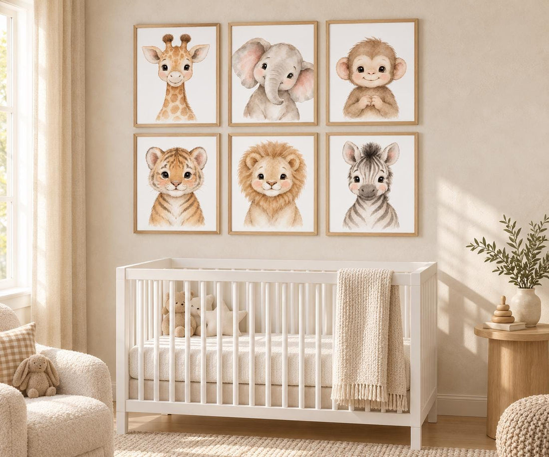 Safari Animal Nursery Prints: Watercolor Jungle Animals, Set of 6