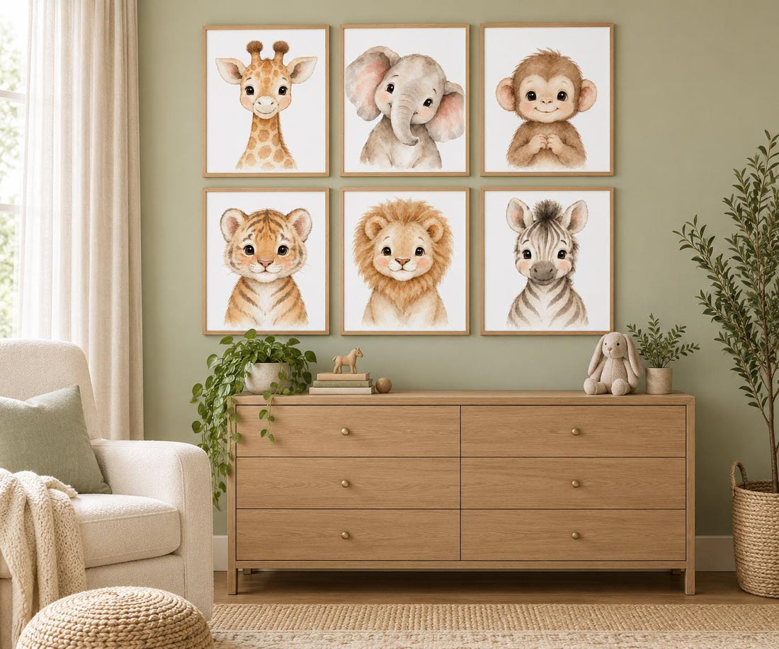 Safari Animal Nursery Prints: Watercolor Jungle Animals, Set of 6