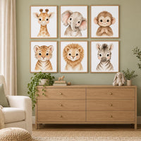 Safari Animal Nursery Prints: Watercolor Jungle Animals, Set of 6