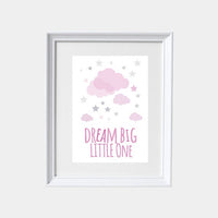 Dream Big Little One, pink and gray girls room decor, baby girl nursery decor, baby room art, baby girl room, nursery quote, girl nursery