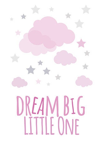 Dream Big Little One, pink and gray girls room decor, baby girl nursery decor, baby room art, baby girl room, nursery quote, girl nursery