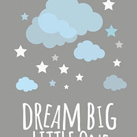 Dream big little one nursery wall art, baby boy nursery decor, blue and gray art, nursery decor, nursery prints, cloud nursery decor, gift