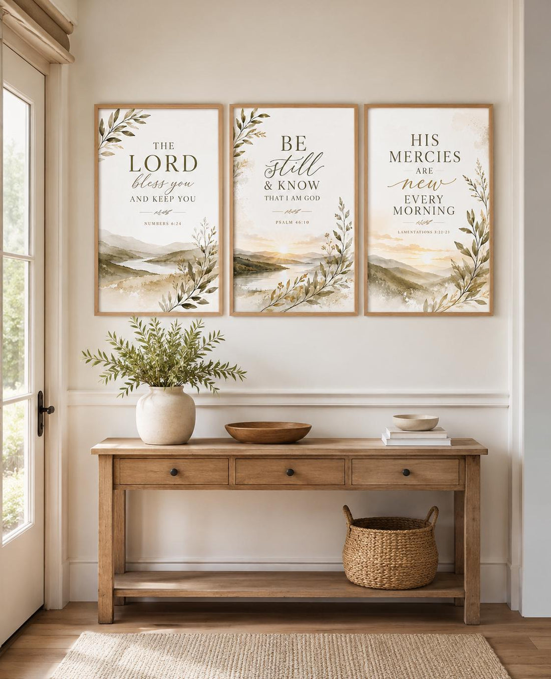 Christian Wall Art Set of 3, Bible Verse Nursery Decor, Neutral Scripture Prints